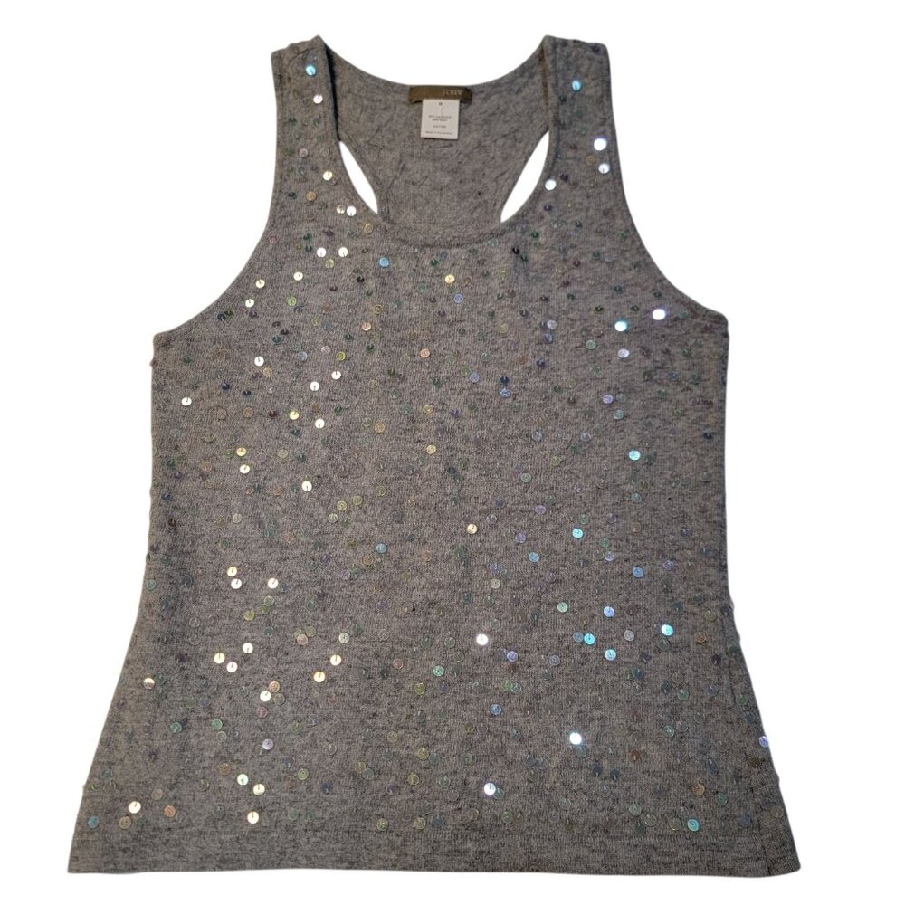 Vintage J. Crew‎ Sleeveless Sweater Sz M Gray Sequins Lambswool Nylon